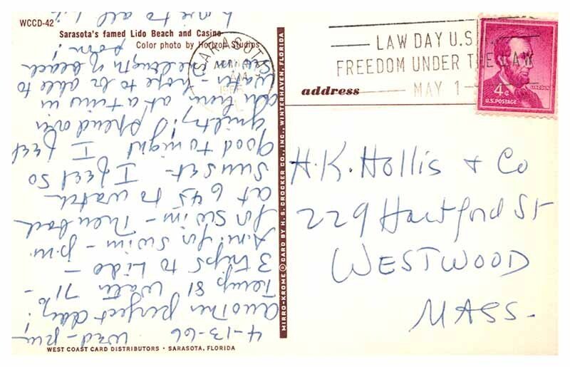 Postcard BEACH SCENE Sarasota Florida FL AR2957