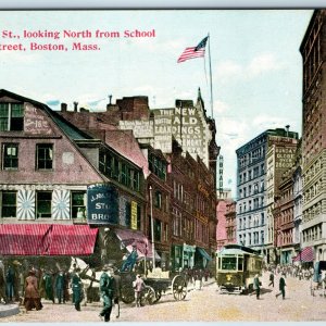 c1910s Boston MA Washington Street Looking North from School St Crowd Signs A209