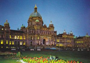 Canada Parliament Buildings At Dusk Victoria British Columbia