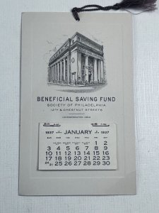 Beneficial Savings Fund Society of Philadelphia 1937 Small Calendar Souvenir