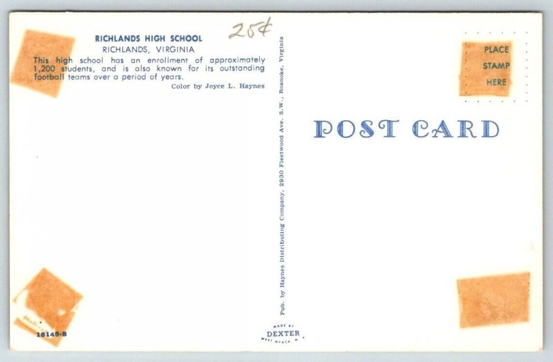 Richlands High School, Virginia  - Postcard