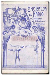 Old Postcard Smeralda and mario Acrobats and whimsical jumpers