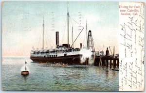 Postcard - Diving for Coin - Avalon, California