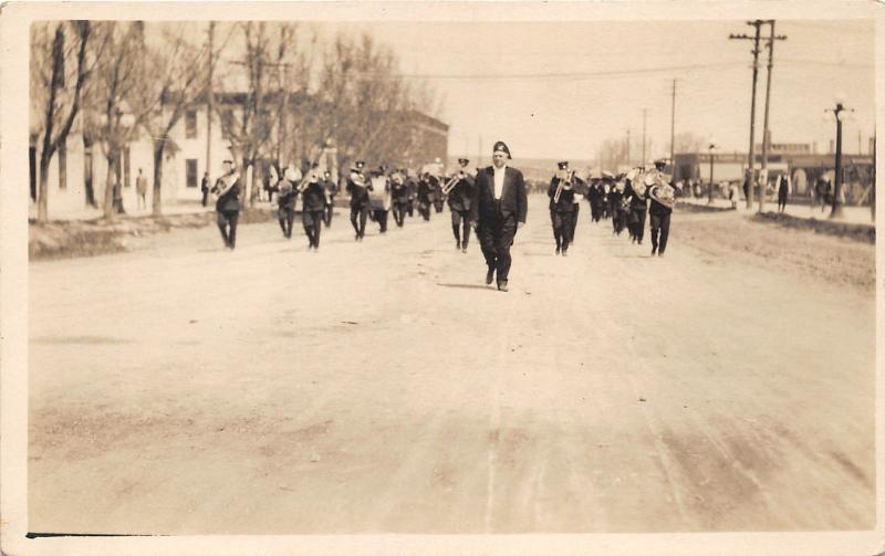 Rapid City South Dakota~Military Marching Band in Parade~c1910 RPPC Postcard