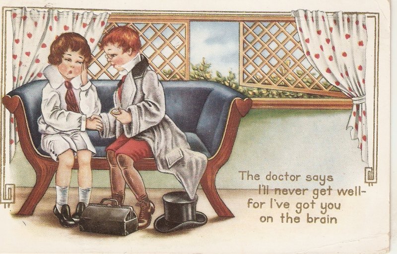 Boy and girl. The doctor says I'll never get well.. Vintage American postcard