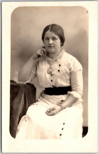 Young Lady in White Dress Chubby Cheeks Portrait Photograph Postcard