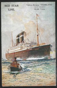 S.S. Pennland, Red Star Line, Transatlantic Ocean Liner Circa 1926 Postcard