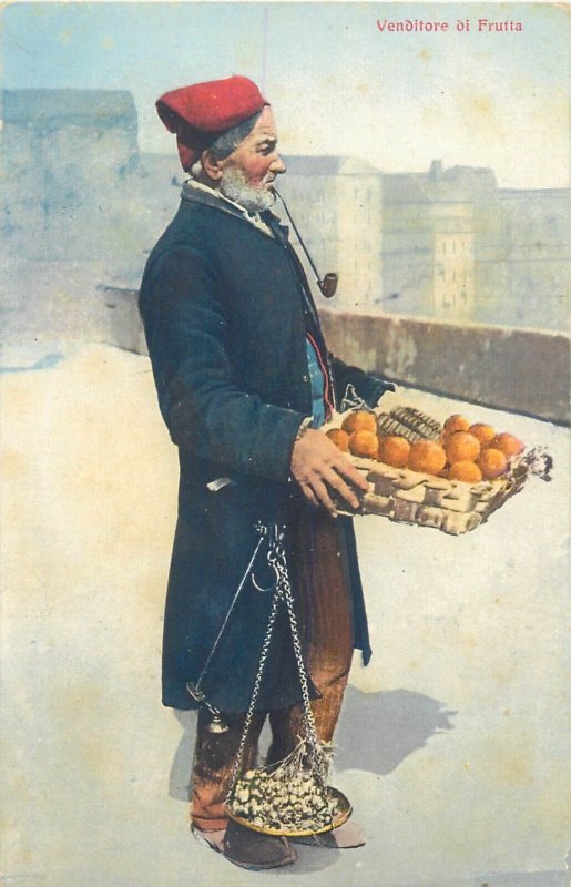 Italy italian ethnic folk type & pipe fruits seller  Venditore di Frutta  