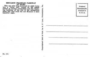 RPPC Benjamin Franklin Parkway At Night Philadelphia, PA c1940s Vintage Postcard