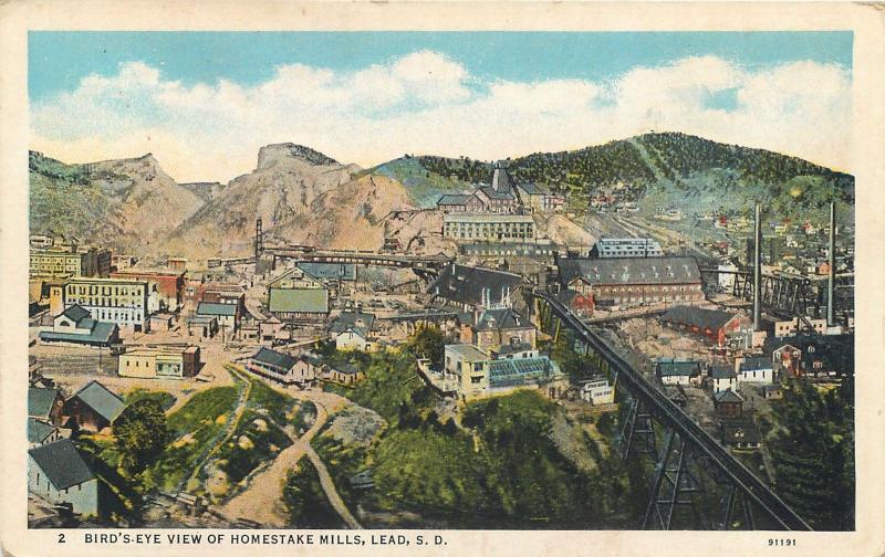 LEAD, South Dakota  SD   Birdseye HOMESTAKE MILLS  Mining ca 1920s   Postcard