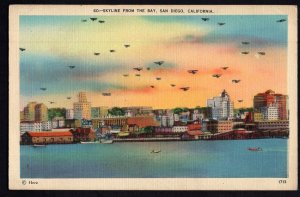 CA SAN DIEGO Skyline from the Bay Sky full of Biplanes Soldiers Mail pm1943