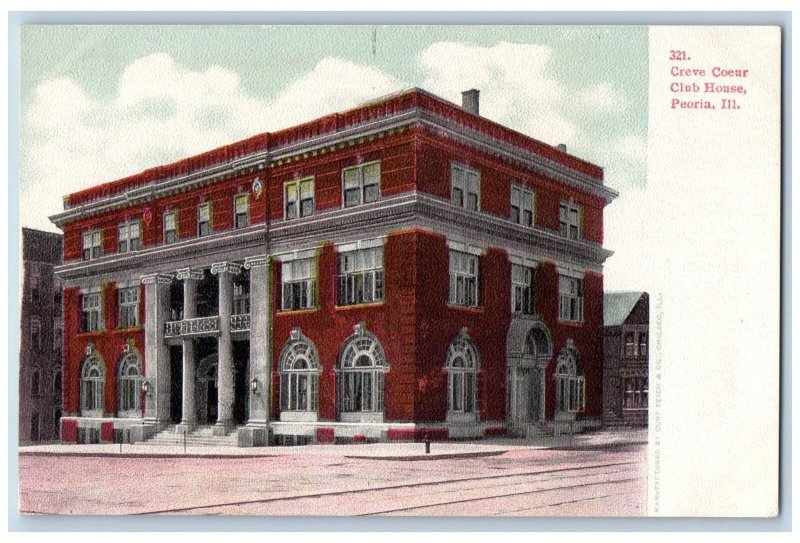 Peoria Illinois IL Postcard Creve Coeur Building Exterior Scene c1905's Vintage