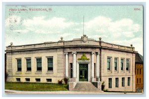 1908 Public Library Waukegan Illinois IL Jefferson Ohio Posted Postcard