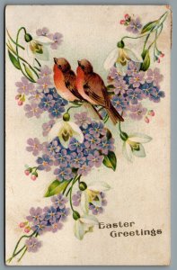 Postcard Easter c1908 Easter Greetings Robins Lilies & Violets Split Ring Cancel