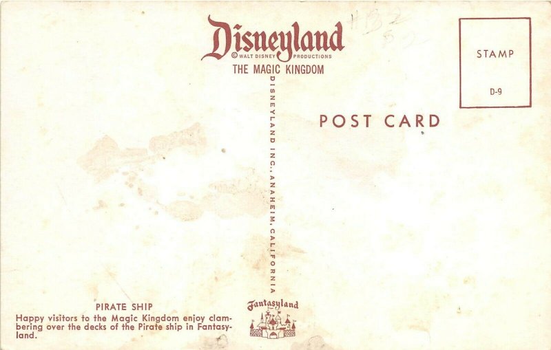 DISNEYLAND Anaheim California 1950s Postcard Pirate Ship Fantasyland D-9 