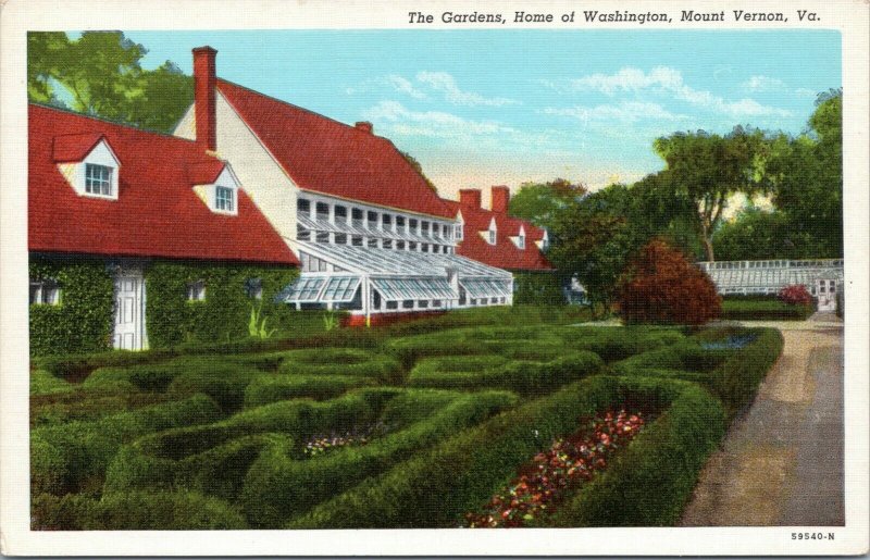 postcard The Gardens, Home of Washington, Mt. Vernon, Va.