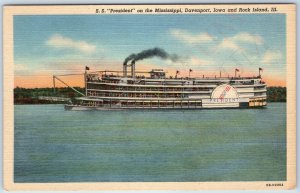 1940 Rock Island IL Steamship SS President Mississippi Davenport Iowa Teich A216