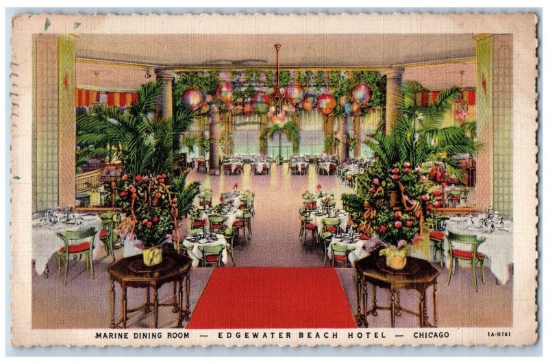 Chicago Illinois Postcard Marine Dining Room Edgewater Beach Hotel Interior 1933