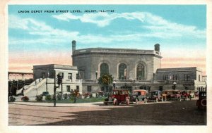 Joliet Illinois IL Union Depot Street Level View Vintage Cars Postcard 