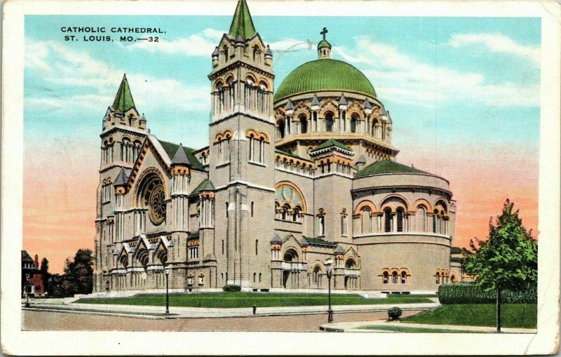 Catholic Cathedral St Louis MO Missouri WB Postcard VTG PM Clean WOB Note 