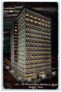 1909 Old National Bank Building Night Exterior View Spokane Washington Postcard