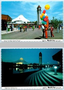 2 Postcards WORLD'S FAIR Expo 74, Spokane WA ~ GREAT NORTHERN CLOCK TOWER 4x6