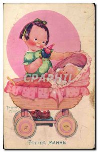 Postcard Little Old Mom and Child cradle Mallet