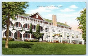 CHARLEVOIX, MI Michigan ~ BELVEDERE HOTEL  c1930s Roadside Kropp Linen Postcard