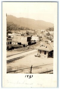 1927 Birds Eye Railroad Depot Red Top Malt Cumberland KY RPPC Photo Postcard