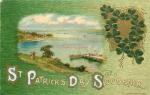 Saint Patrick's Day Souvenir, Lake Scene, Shamrock, Winch, Embossed