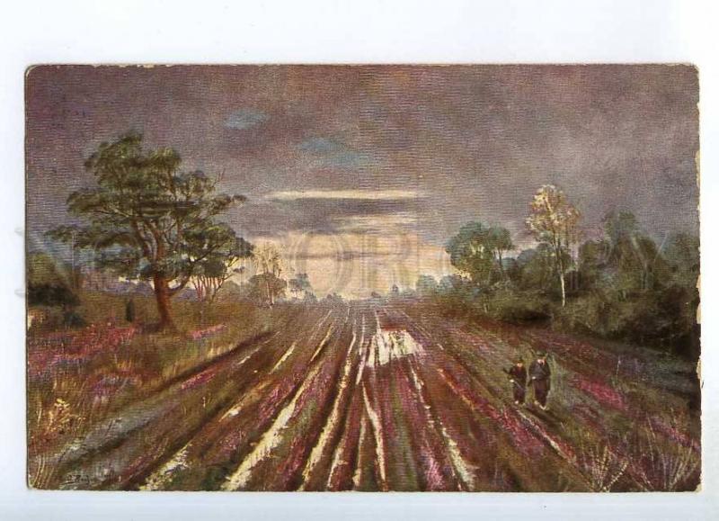 240639 HUNT Hunters on Road Evening Vintage postcard