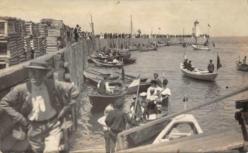 RPPC Dominion Day, Port Maitland, N.S. Canada Lighthouse 1908 Vintage Postcard