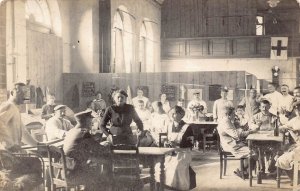 L037 WWI Hospital Red Cross Nurses Soldiers real photo vintage postcard