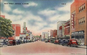 Dothan Alabama AL Main Street Scene Sears Linen Vintage Postcard