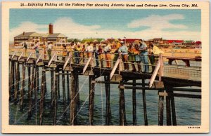 Fishing Pier Showing Atlantic Hotel Cottage Line Ocean City Maryland MD Postcard