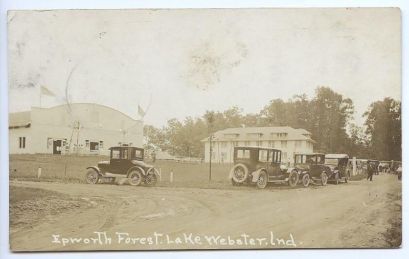 Webster IN Epworth Forest Old Cars 1925 RPPC Real Photo Postcard