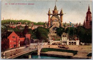 A View Of Stockholm Sweden River Bridge Castle and Buildings Postcard