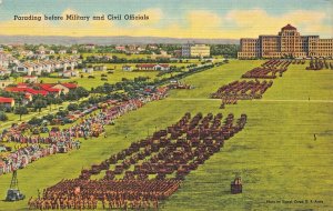 PARADING BEFORE MILITARY & CIVIL OFFICIALS-U S ARMY SIGNAL CORPS~1940 POSTCARD