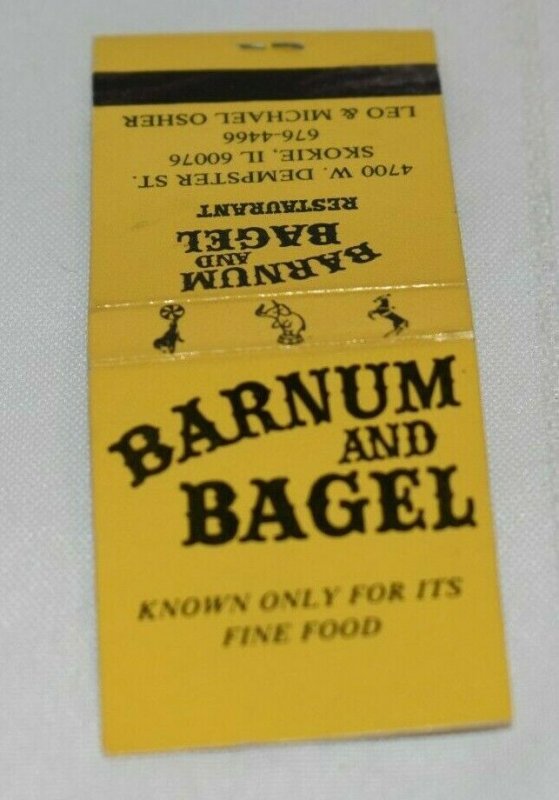 Barnum and Bagel Restaurant Skokie Illinois 20 Strike Matchbook Cover