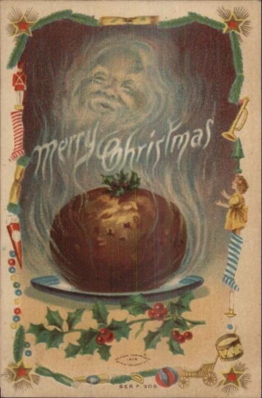 Christmas Santa Claus Metamorphic Face in Steam From Dinner c1910 Postcard