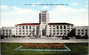 Vtg 1930s City Hall Civic Center San Diego California CA Unused Linen Postcard