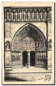 Old Postcard Notre Dame Paris Porte cenbtrale