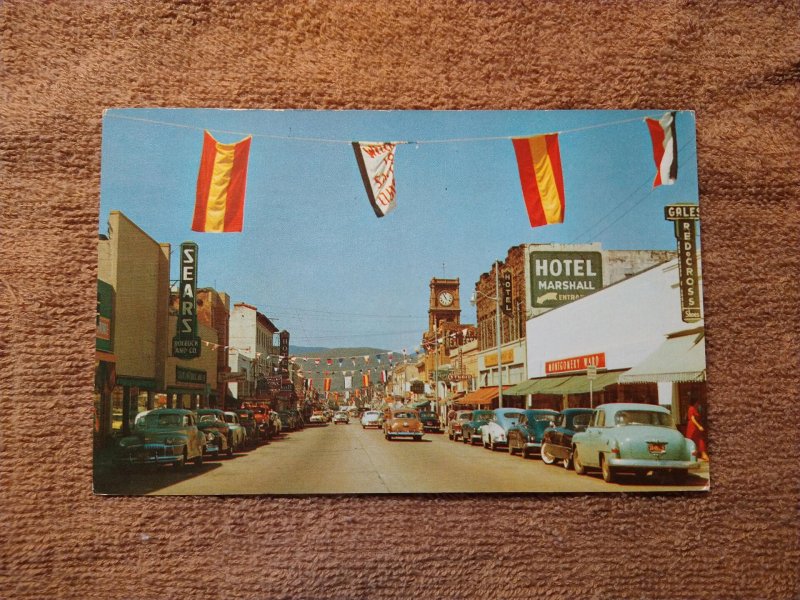 1954 San Luis Obispo, California Street View Hotel Clock  Sears Chrome Postcard