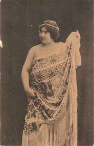 Elegant Stage actress. Bare shoulders Old vintage, antique Spanish postcard