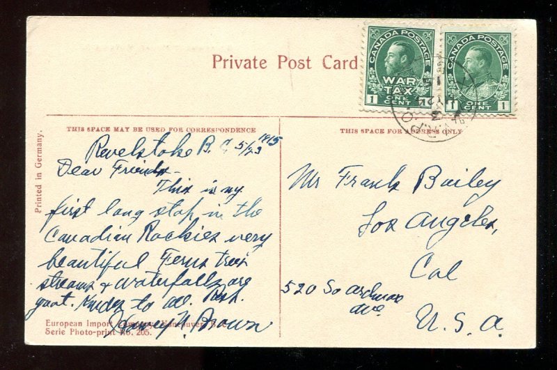 5335 - VICTORIA BC 1915 Government House. War Tax Stamp. RPO