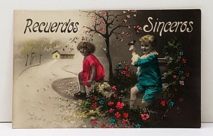 Recovered Memories Children Birds Flowers RPPC Hand Colored Italy Postcard A15