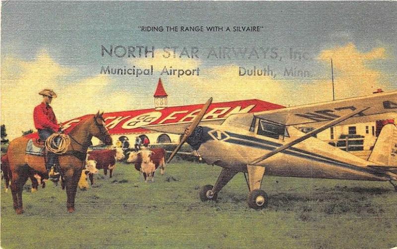 Dallas TX Silvaire Airplane North Star Airways Duluth MN Airport Linen Postcard