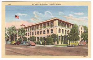 St Joseph's Hospital Cars Phoenix Arizona linen postcard