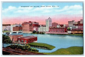 c1930's View Of Riverfront And Skyline Grand Rapids Michigan MI Vintage Postcard