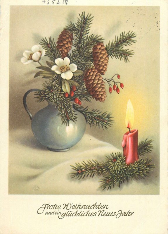 seasonal greetings christmas candle  Postcard